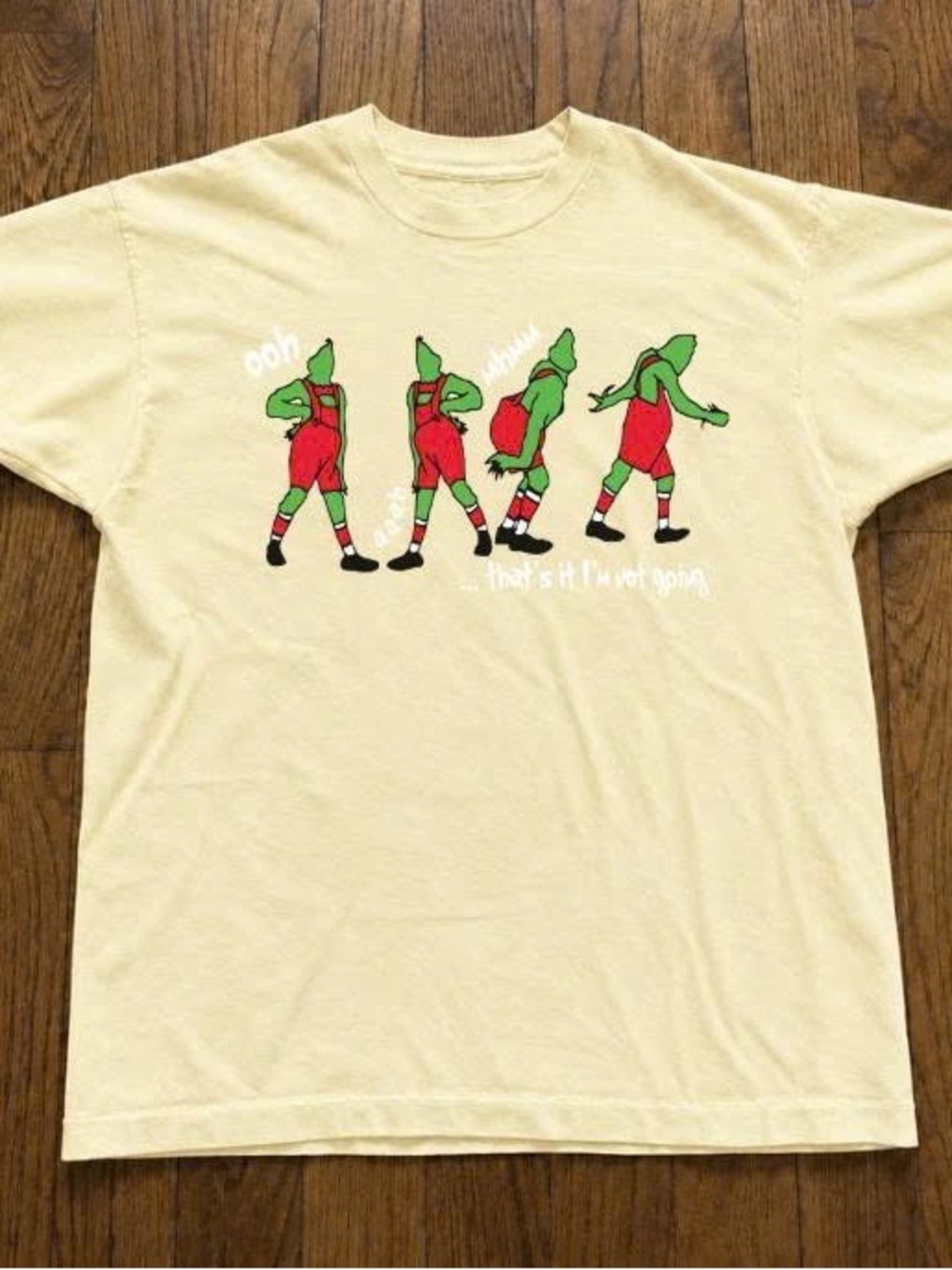 Gildan Cream Short Sleeve Tee with Green & Red Character Graphic
